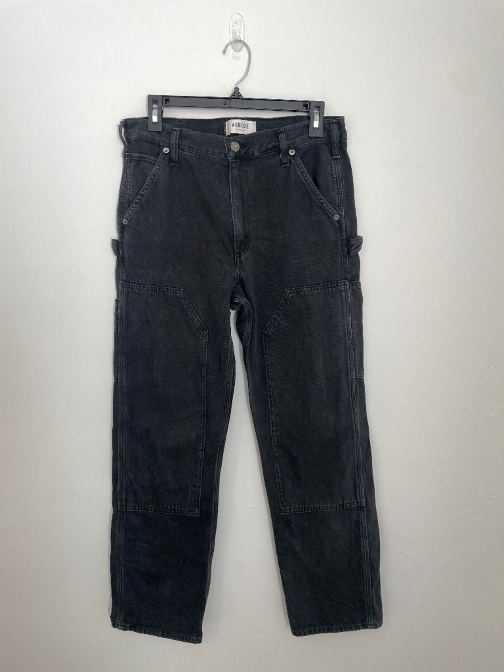 Agolde Rami Carpenter Jeans, Black Denim Utility Relaxed Straight Fit Women's 27